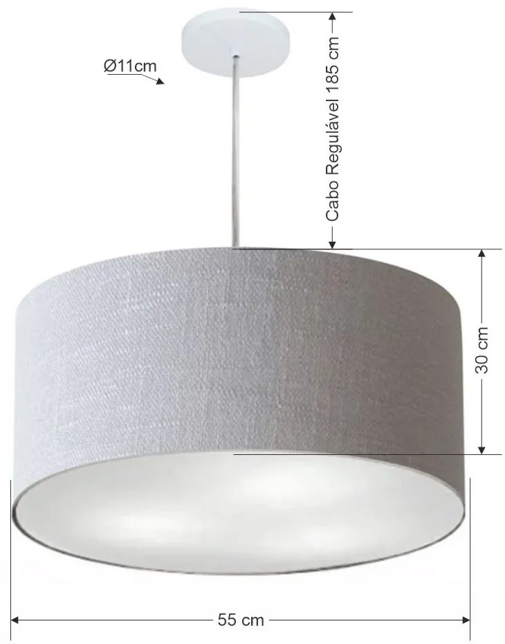 Lustre Pendente Cilíndrico Md-4220 Cúpula em Tecido 55x30cm Rustico Cinza - Bivolt