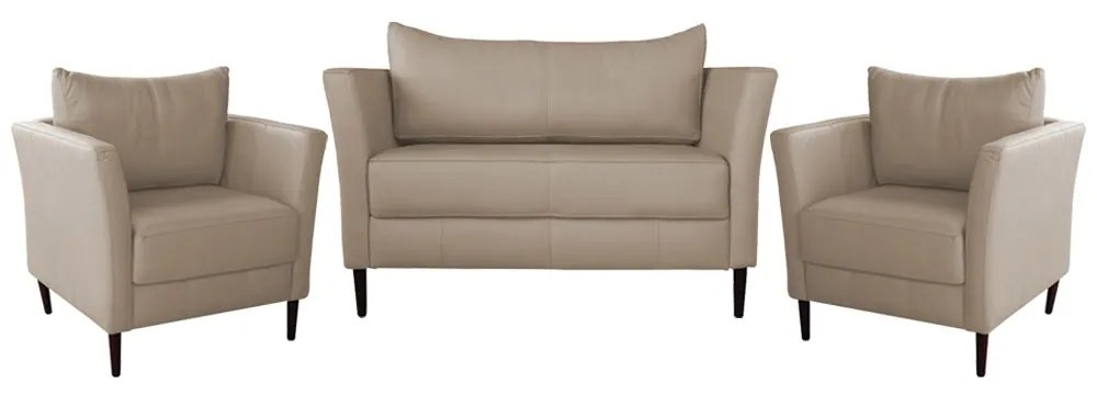 Conjunto Sofá 2 Lugares com 2 Poltronas Pés Palito Lubbock Couro Bege G58 - Gran Belo