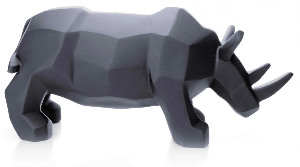 Escultura Decorativa Rinoceronte Em Resina Cinza 15,5x31 Cm - D'Rossi