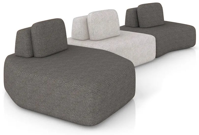 Sofá 3 Lugares Orgânico com Chaise e 2 Módulos Berlim Bouclê Grafite/Cinza Caro K01 - D'Rossi