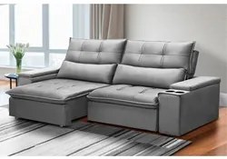 Sofá Retrátil Reclinável 3 Lugares 210cm Moritz F05 Veludo Prata - Mpo