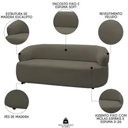 Sofá 2 Lugares Living Orgânico Sala de Estar 140cm Conka F05 Veludo Ma