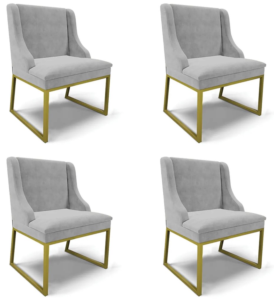 Cadeira Sala de Jantar Industrial Dourado Kit 4 Liz Suede D03 - D'Rossi - Cinza