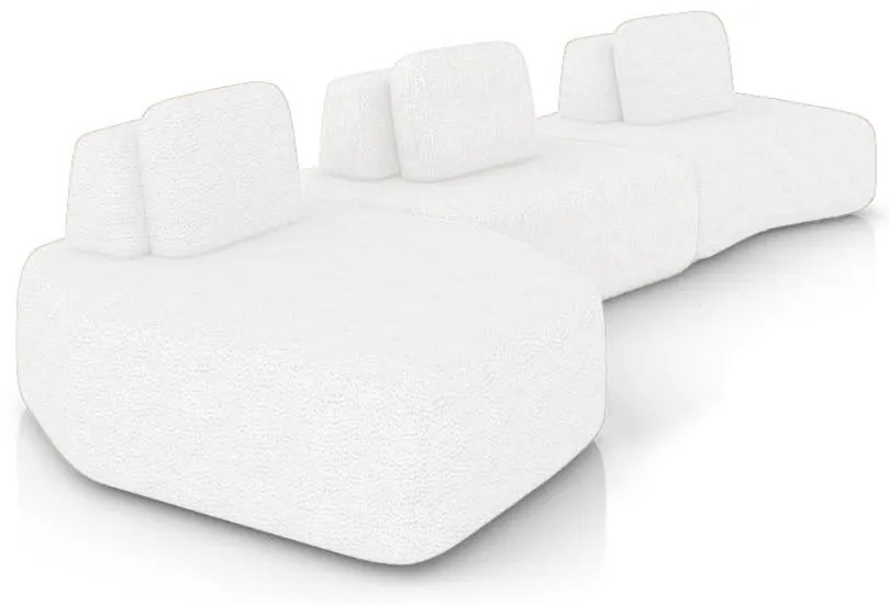 Sofá 3 Lugares Orgânico com Chaise e 2 Módulos Berlim Bouclê Off White K01 - D'Rossi