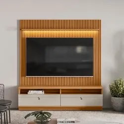 Rack com Painel Ripado para TV 75 Pol. 180cm Golden L06 Nature/Off Whi