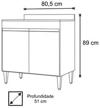 Balcão para Cooktop 80cm 2 Portas Flórida Branco - Lumil Móveis