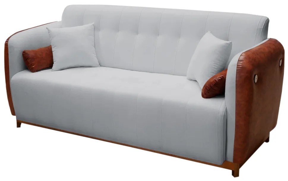 Sofá 3 Lugares Liverpool 1,90 m Compose Corino Ocre/Cinza C/ Botão - Decorar Estofados