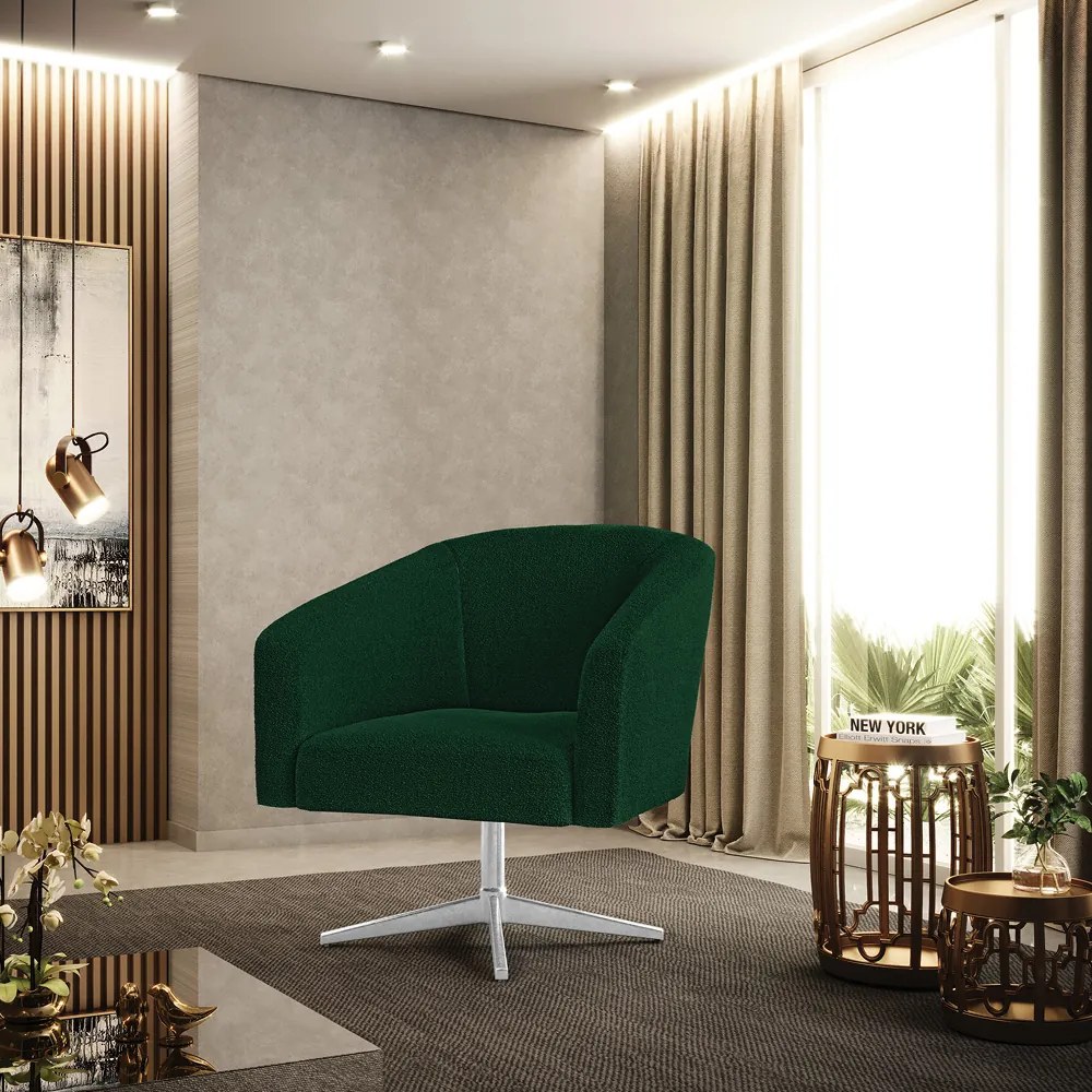 Poltrona Decorativa Giratória Cromada Stella Bouclê D03 - D'Rossi - Verde