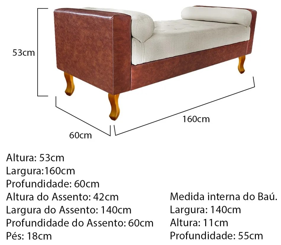 Recamier Félix Queen Size 160cm Corano Nozes e Linho Bege - ADJ Decor