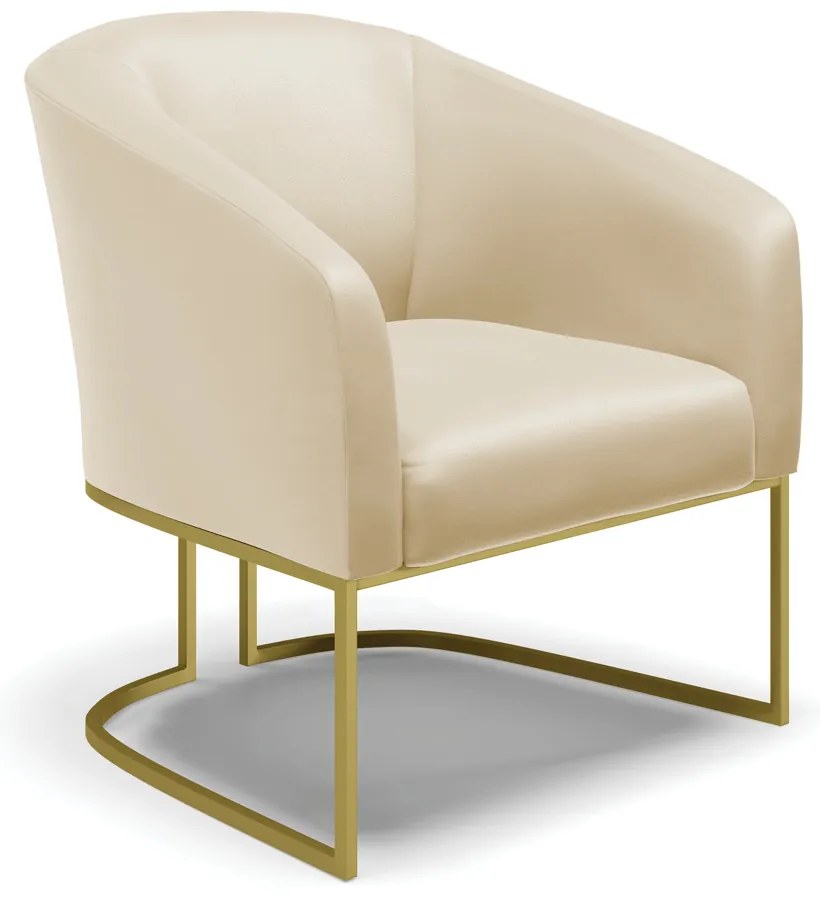 Poltrona Decorativa Industrial Dourado Stella Sintético Bege D03 - DRossi