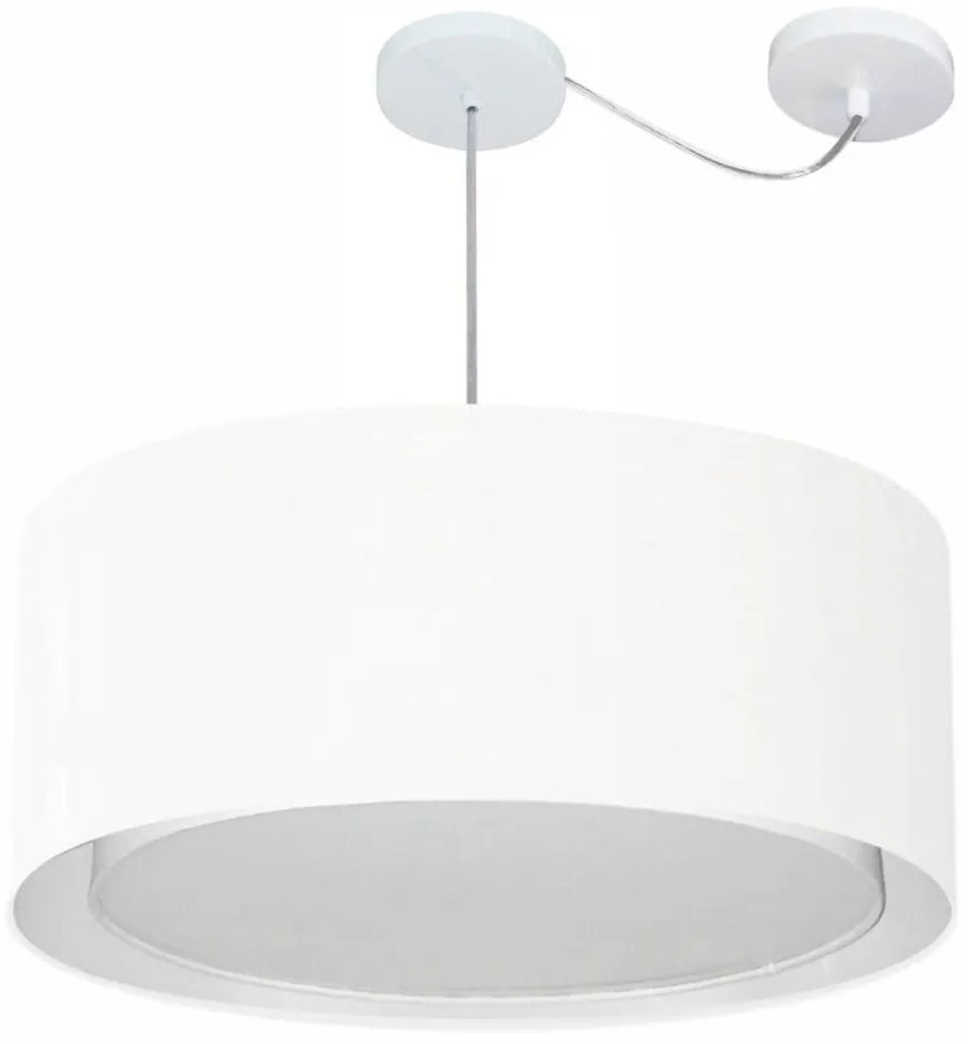 Lustre Pendente Cilíndrico Com Desvio Md-4311 Cúpula em Tecido 60x30cm Branco - Bivolt
