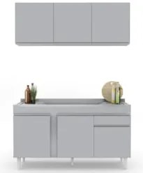 Armário Cozinha e Balcão Com Pia 150cm Dakota Cinza Claro   - Lumil