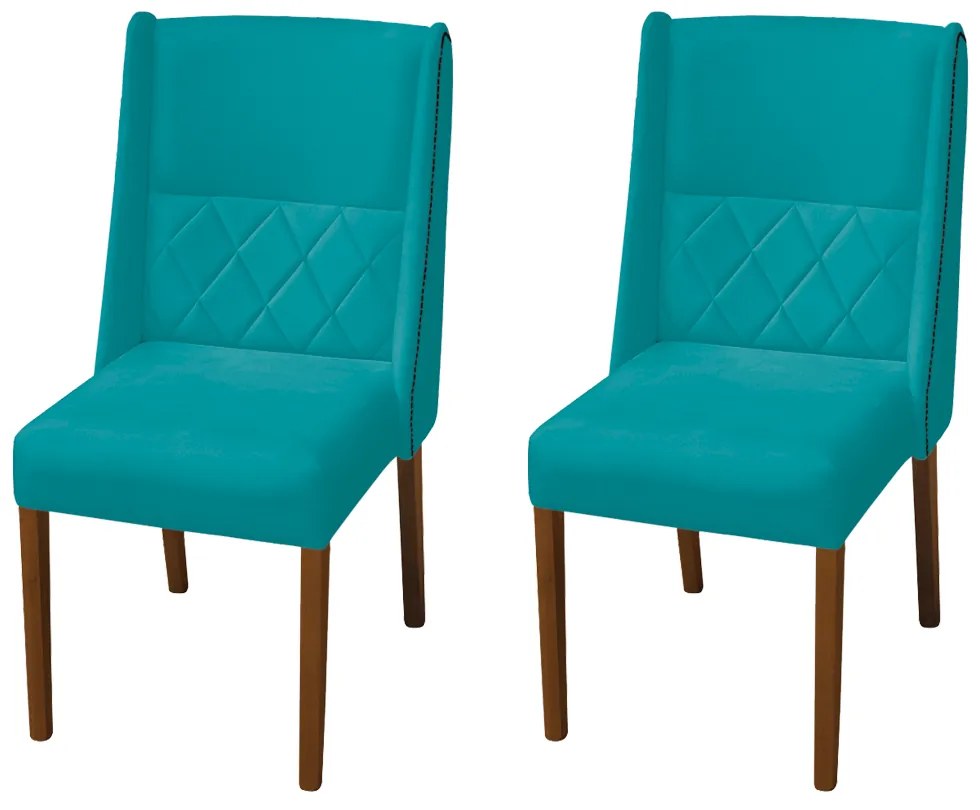 Kit 2 Cadeiras de Jantar Lecce Veludo Azul Tiffany