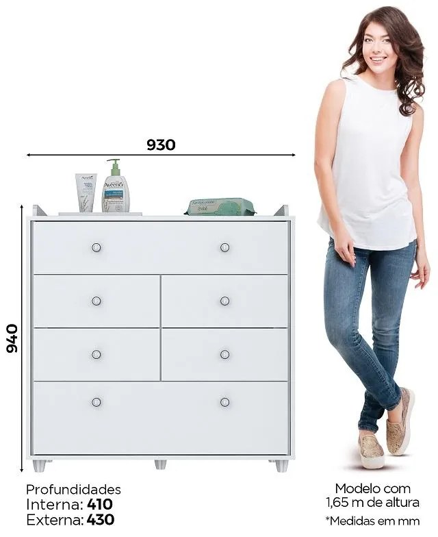 Cômoda Para Quarto Infantil Pão de Mel 6 Gavetas - Branco