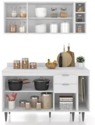 Armário de Cozinha Com Tampo CP08 140cm Pérola Branco Z34     - Mpozen