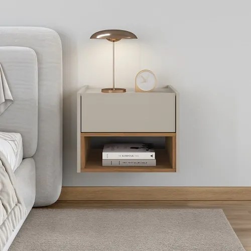 Mesa De Cabeceira Florença Off White/Cedro - Casa D Móveis