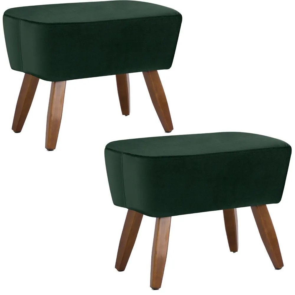 Kit 02 Puffs Decorativos Sala de Estar Pés de Madeira Naomi Veludo Verde G15 - Gran Belo