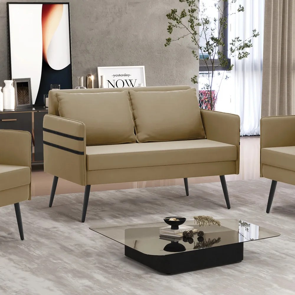 Namoradeira 02 Lugares Mari Suede Pés Palito de Ferro D03 - D'Rossi - Marrom Rato