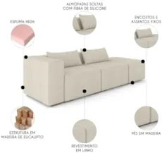 Sofá 5 Lugares 343cm Com Puff Direito Fay Linho Off White Z55 - Mpo
