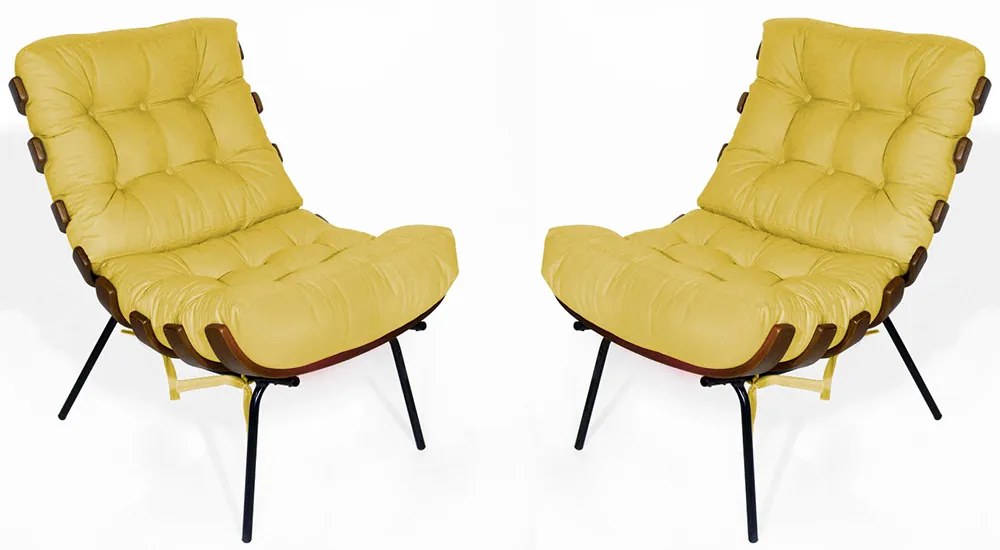 Kit 2 Poltrona Decorativa Costela Suede Amarelo