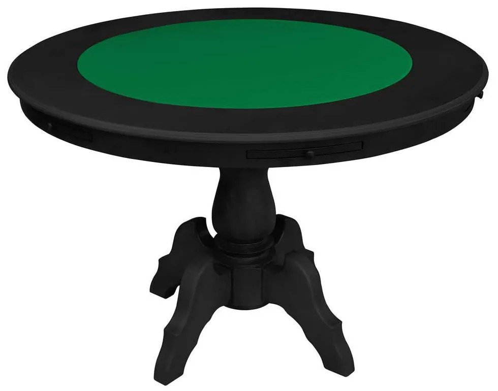 Mesa de Jogos Carteado Redonda Montreal 6 Lugares Tampo Reversível com Gavetas e Porta Copos Preto Fosco G36 - Gran Belo