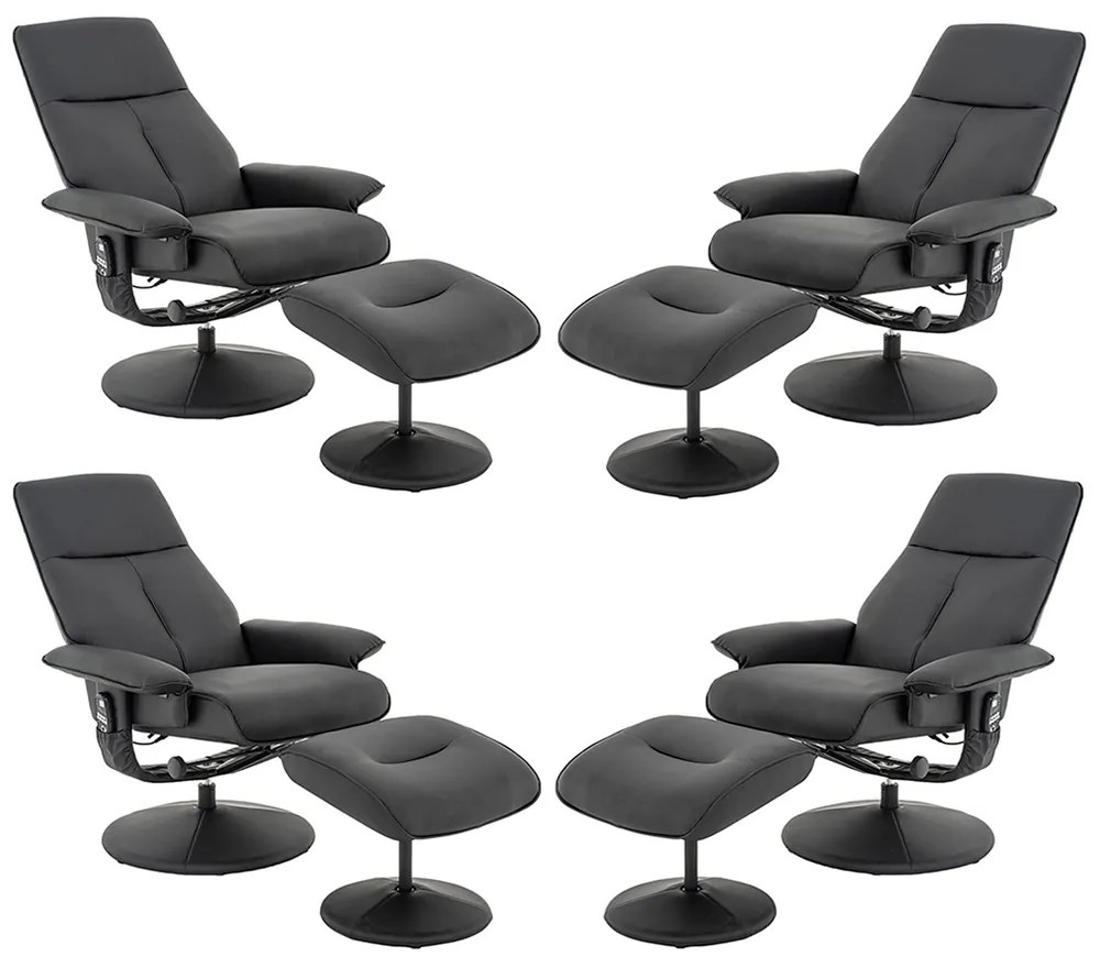 Kit 4 Poltronas do Papai Elétrica Reclinável Giratória com Apoio de Pés e Massagem Nebraska PU Preto G56 - Rivatti