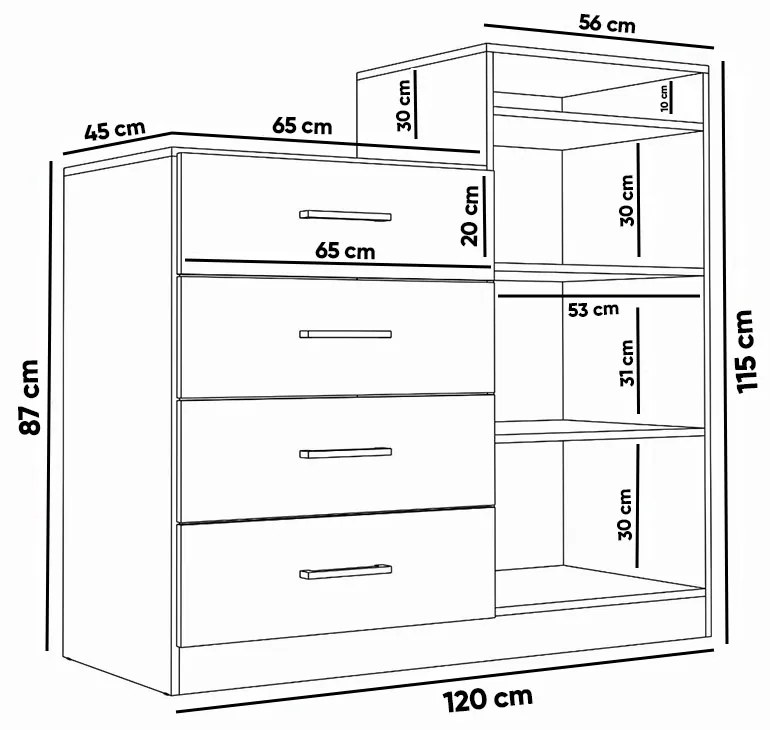Cômoda Quarto 2 Portas Sapateira 120cm Elára A09 - D'Rossi - Atacama e White