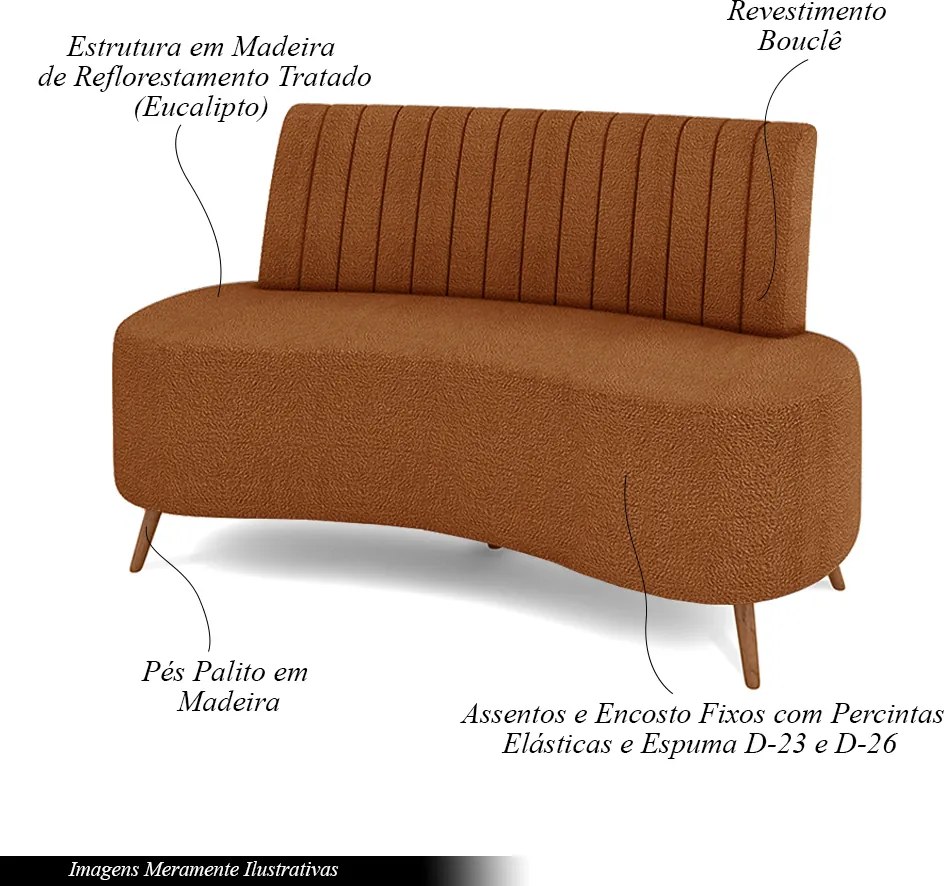 Sofá Living Decorativo 2 Lugares 1,35M Katara Terracota Bouclê G33 - Gran Belo