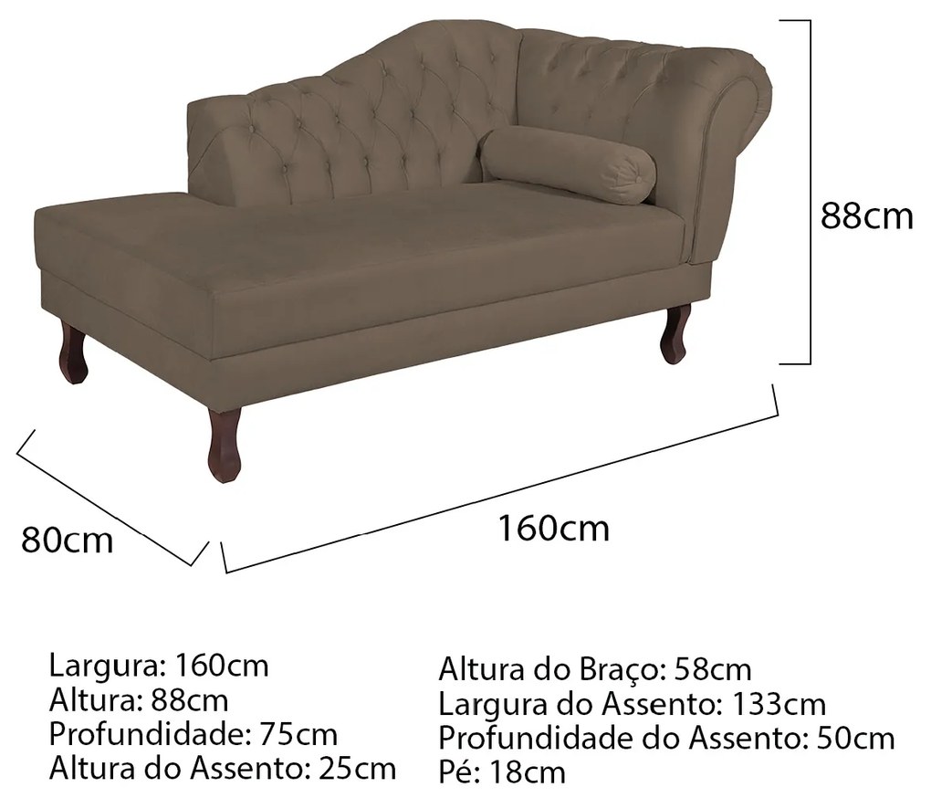 Recamier Diana 160cm Lado Esquerdo Suede Marrom - ADJ Decor