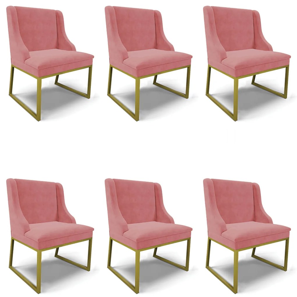 Cadeira Sala de Jantar Industrial Dourado Kit 6 Liz Suede D03 - D'Rossi - Rose