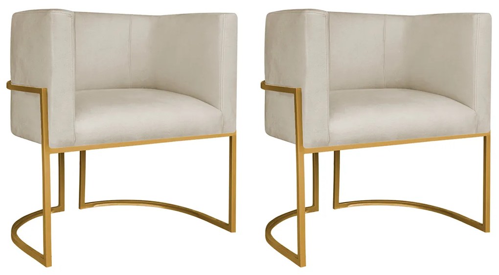 Kit 02 Poltronas Decorativas Luna Base de Ferro Dourado Suede