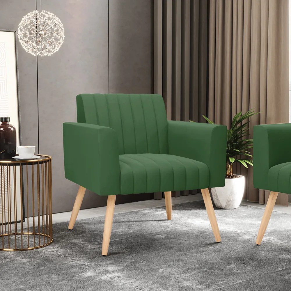 Poltrona Viena Gomada Suede Verde Pés Palito Natural - D'Rossi