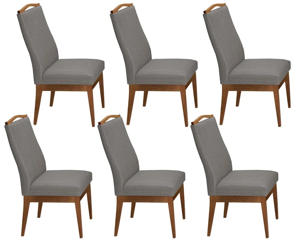 Conjunto 6 Cadeiras Sala de Jantar Lara Linho/Poliester Cinza