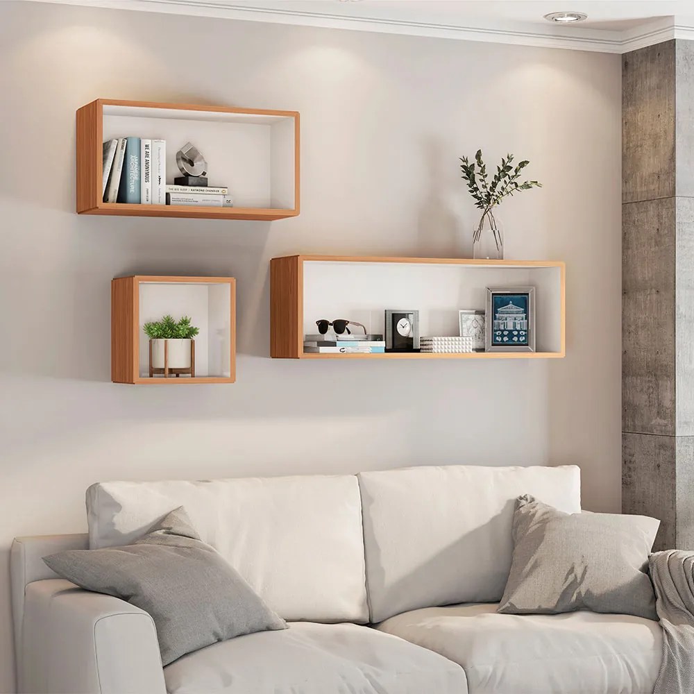 Nicho Decorativo Quadrado Freijó com Off White 33 cm - D'Rossi