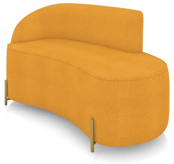 Sofá 2 Lugares Orgânico 140cm Pé Aço Lateral Dourado Morgan Bouclê D03 - D'Rossi  - Mostarda