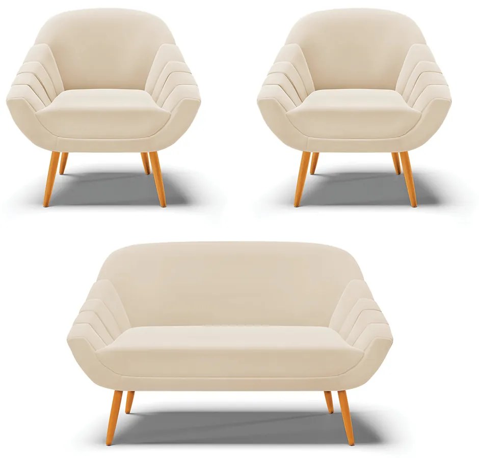 Kit 01 Namoradeira 02 Lugares e 02 Poltronas Giovana Suede Pés Palito Castanho D01 - D'Rossi


 - Bege