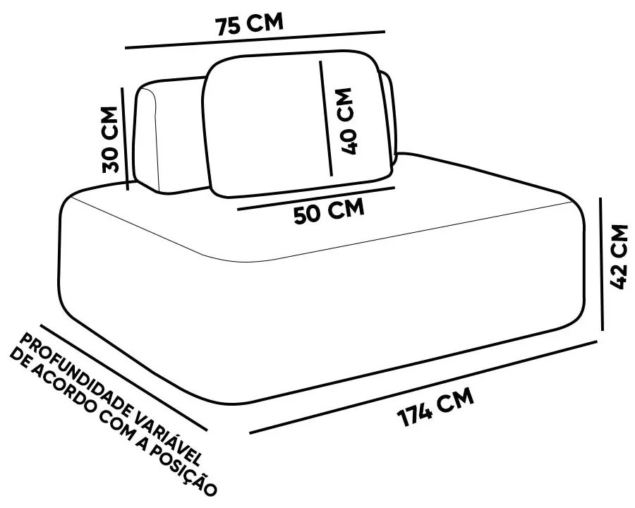 Sofá Módulo Central 140cm Orgânico Sala Berlim Bouclê K01 - D'Rossi - Grafite