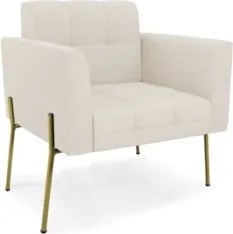 Poltrona Para Sala Pé Metal Dourado Kit 2 Ana Linho Bege - Ibiza