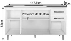 Armário Aéreo Parma e Balcão Gabinete Para Pia 150cm Lisboa Branco/Cas
