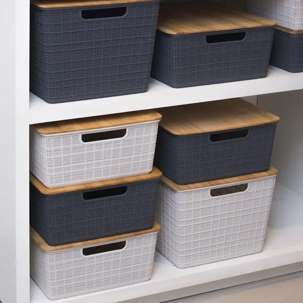 Caixa Organizadora Com Tampa de Bambu (Cinza) - 18L