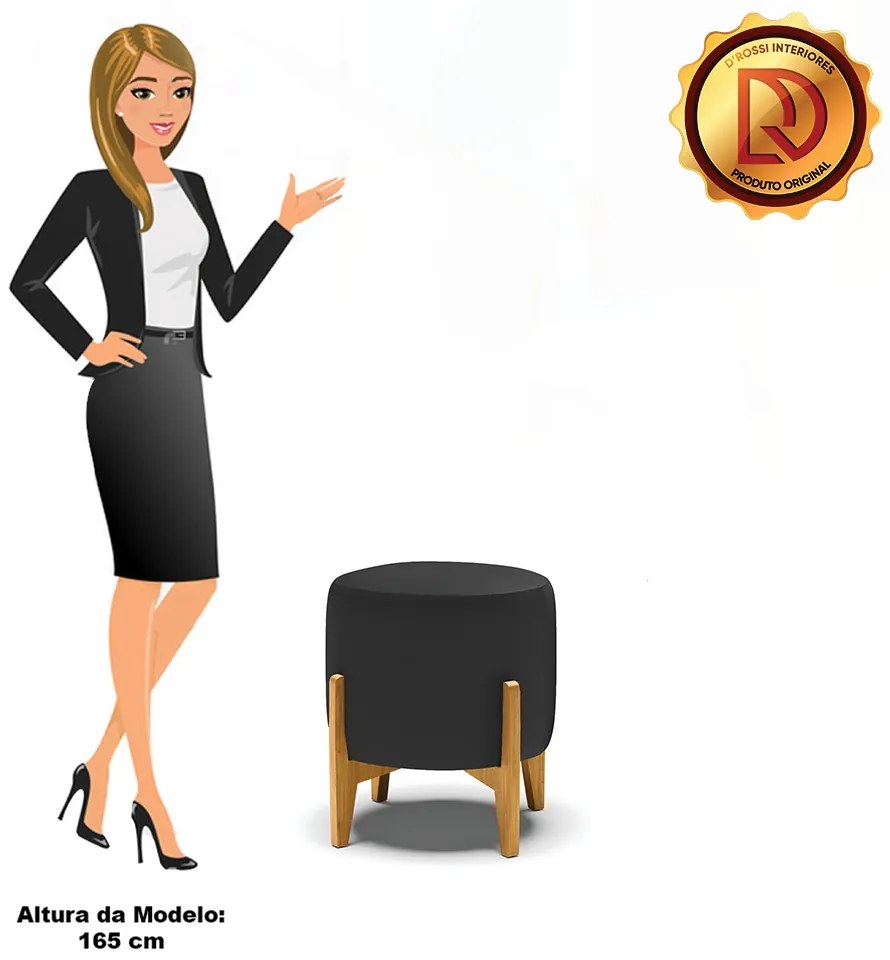 Puff Decorativo Stella Sintético Base Madeira Castanho D03 - D'Rossi - Preto