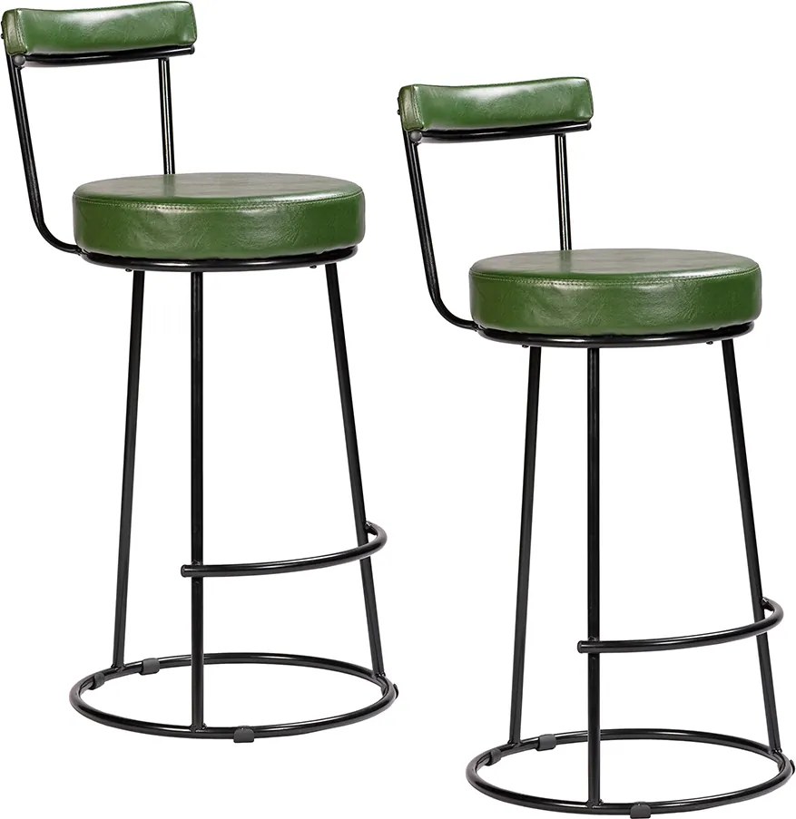 Banqueta Alta Cozinha 70cm Encosto Industrial Aço Kit 2 Ziria Pu S02 - D'Rossi - Verde