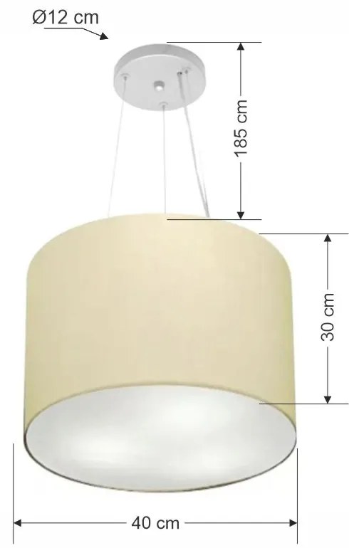 Lustre Pendente Cilíndrico Md-4183 Cúpula em Tecido 40x30cm Algodão Crú - Bivolt