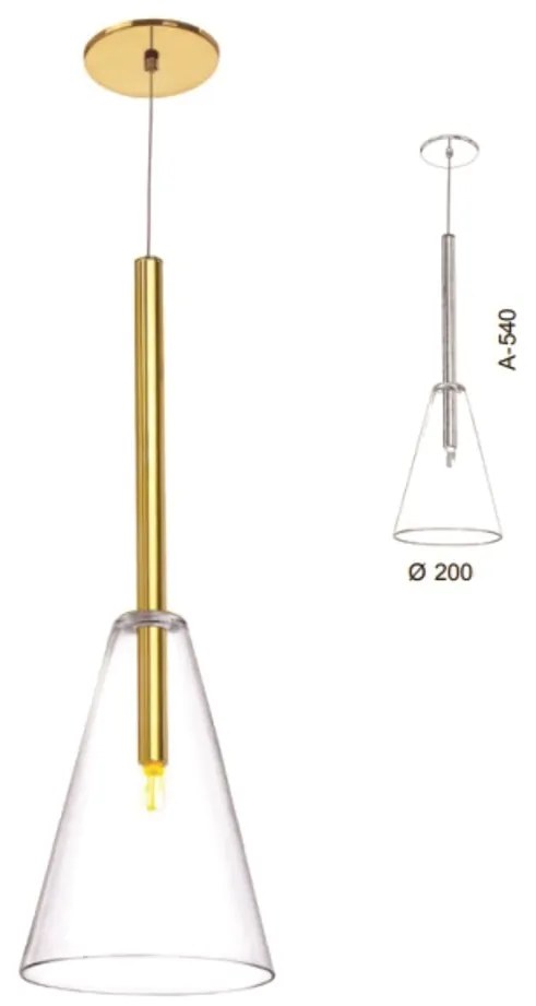 Pendente Cone Vidro Ø20X54Cm Metal E Vidro 01Xg9 |Old Artisan Pd-5471 (CHAMPANHE, CLEAR (TRANSPARENTE))