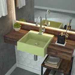 Cuba Pia Semi Encaixe para Banheiro Quadrada Kuad 355 C08 Verde Acqua