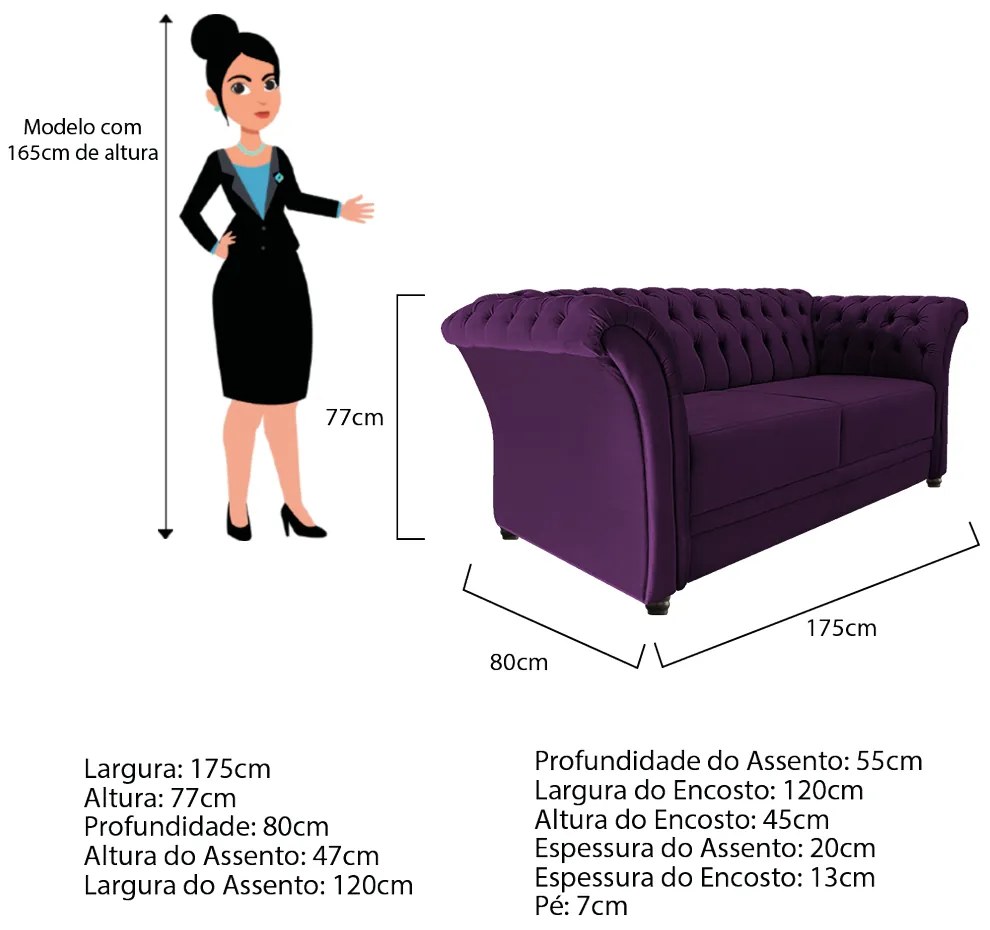 Namoradeira Chesterfield Sofia Suede Roxo - ADJ Decor