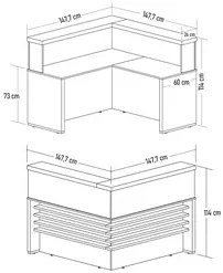 Balcão de Atendimento em L 147x147cm Corp A06 Carvalho/Branco - Mpozen