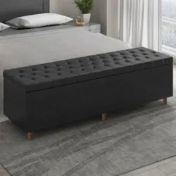 Recamier Baú Estofado Casal 140cm Indra Sintético Preto Z04 - Mpozenat