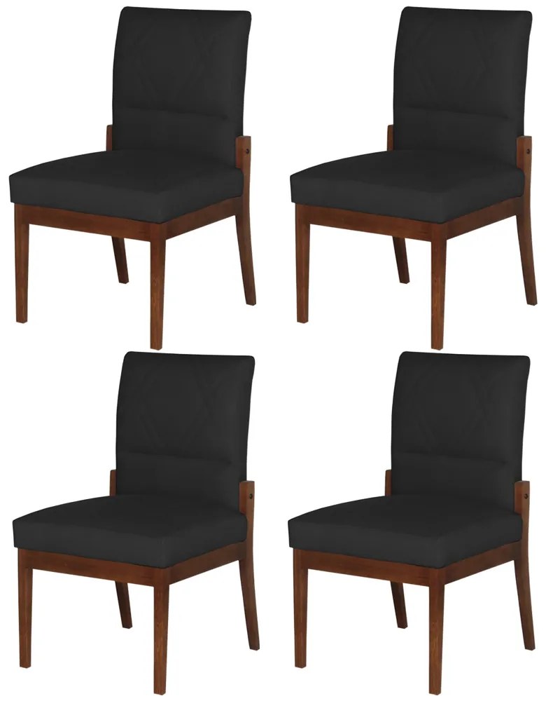 Conjunto 4 Cadeiras De Jantar Aurora Base Madeira Maciça Estofada Suede Preto