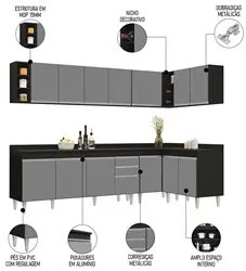Armário de Cozinha Modulado de Canto 7 Peças CP35 Balcão com Tampo Pre